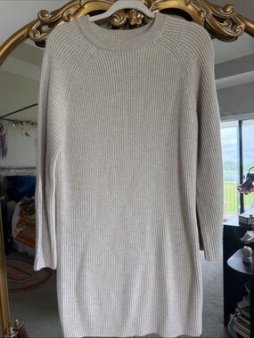 baldwin Cream Ribbed Crewneck Sweater Dress
